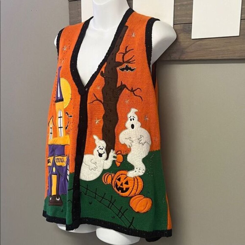 Basic Editions Halloween Knitted Button Down Vest… - image 2